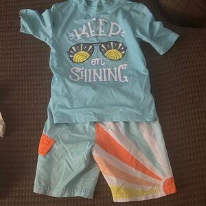 Cat & Jack Light Blue and Orange Kids Rashguard Set